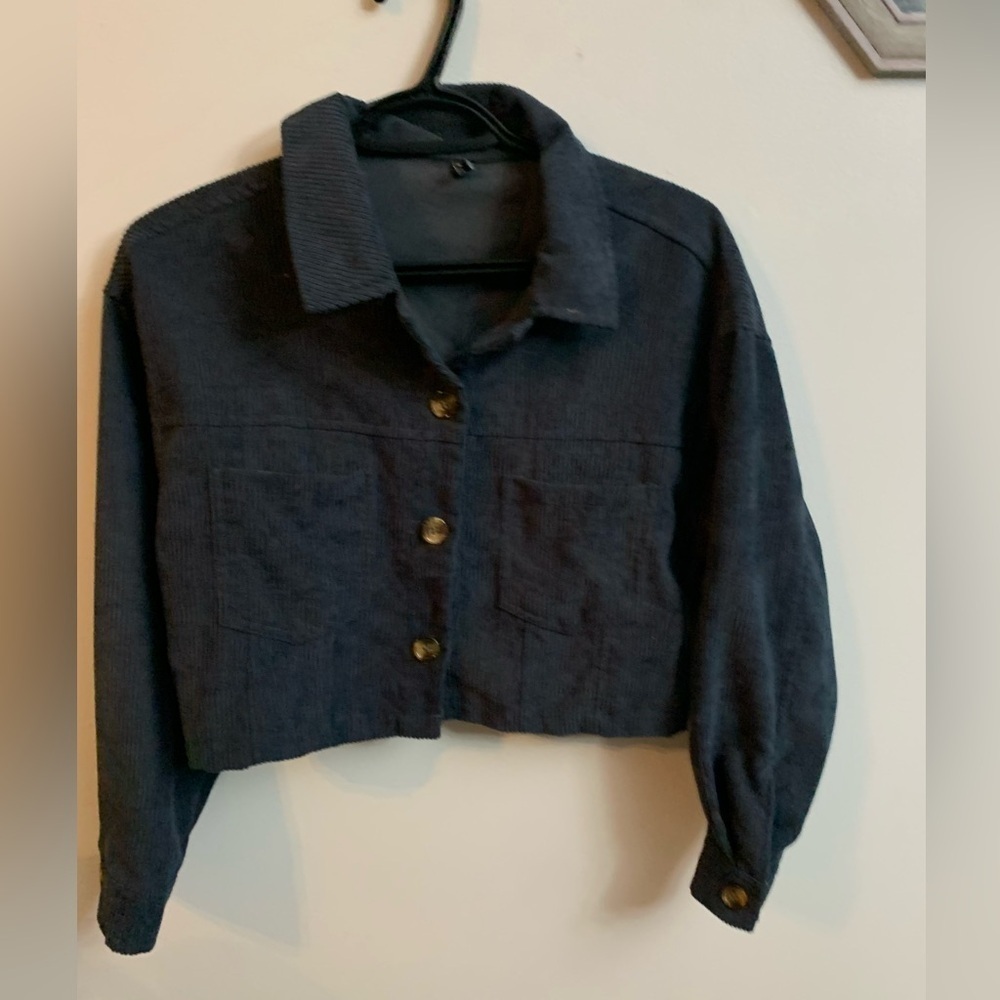 Zaful crop top corduroy casual button down shirt small